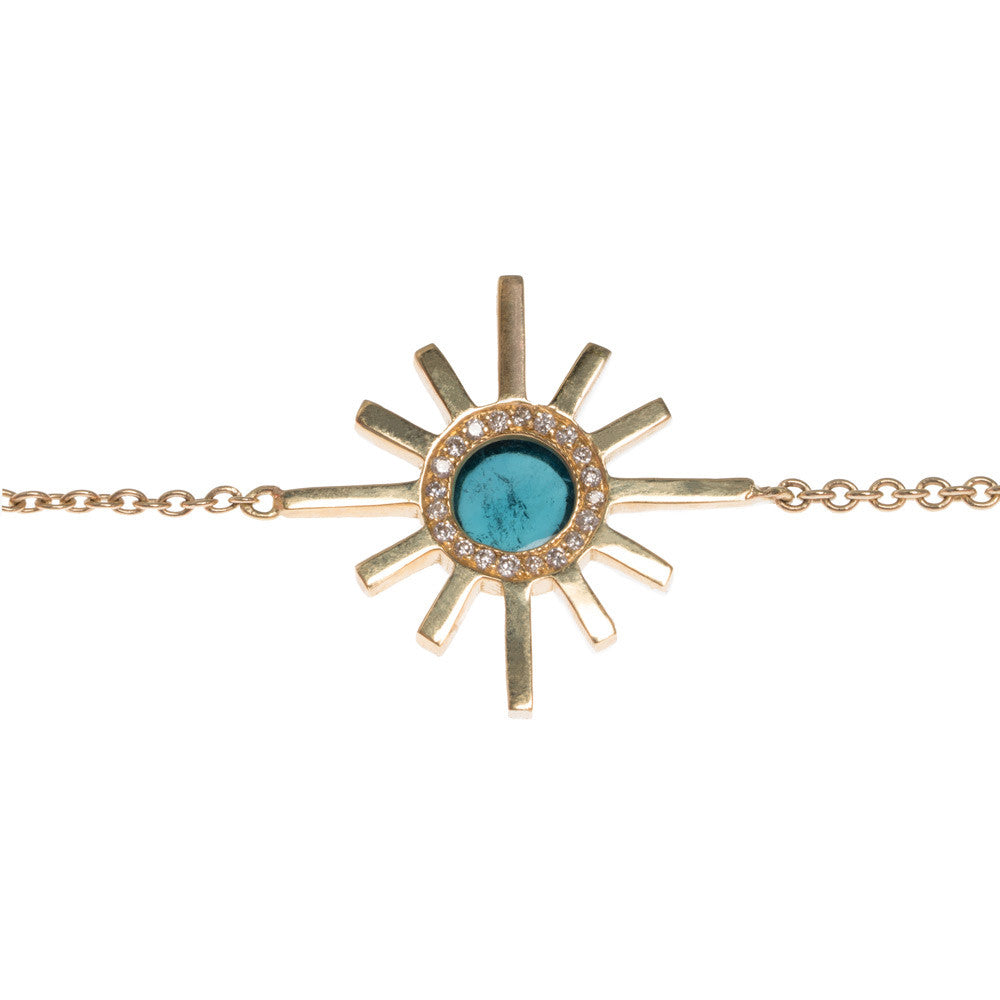 Amaya Jones Blue Tourmaline and Pave Diamond Triple Sun Necklace