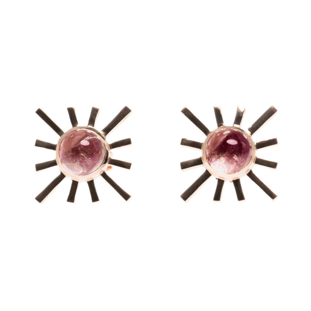 Pink Tourmaline Single Sun Earring
