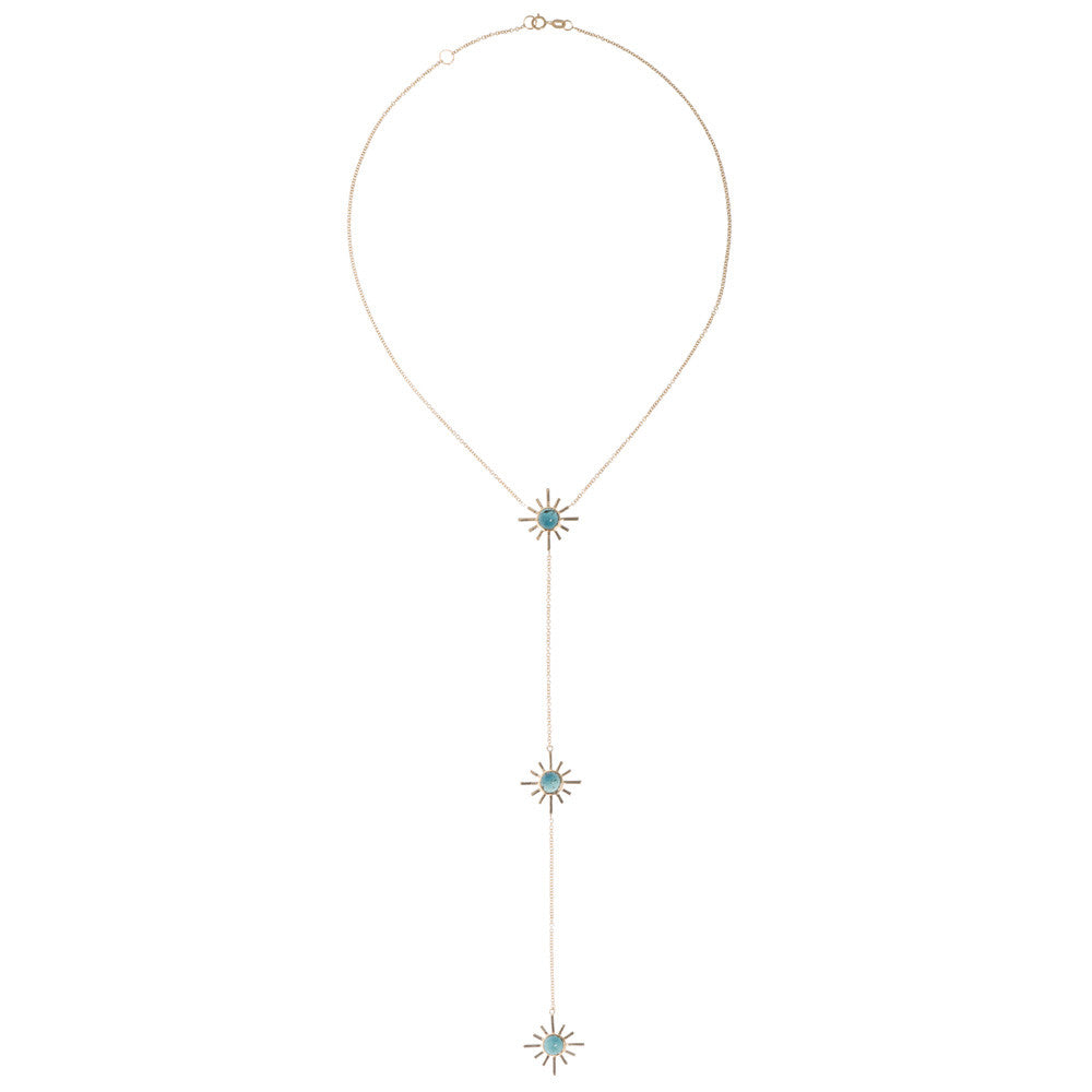 Amaya Jones Blue Tourmaline and Pave Diamond Triple Sun Necklace
