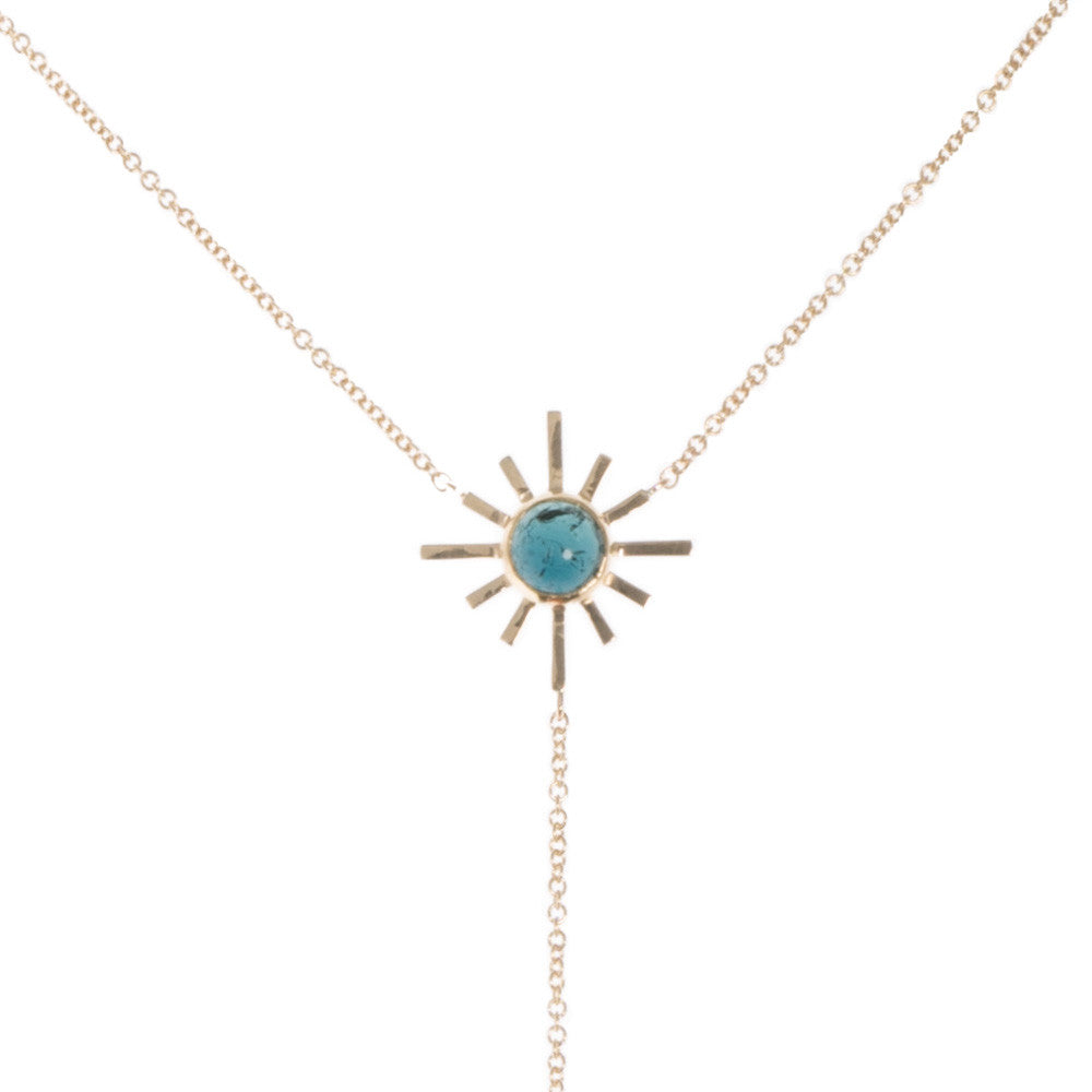 Amaya Jones Blue Tourmaline and Pave Diamond Triple Sun Necklace