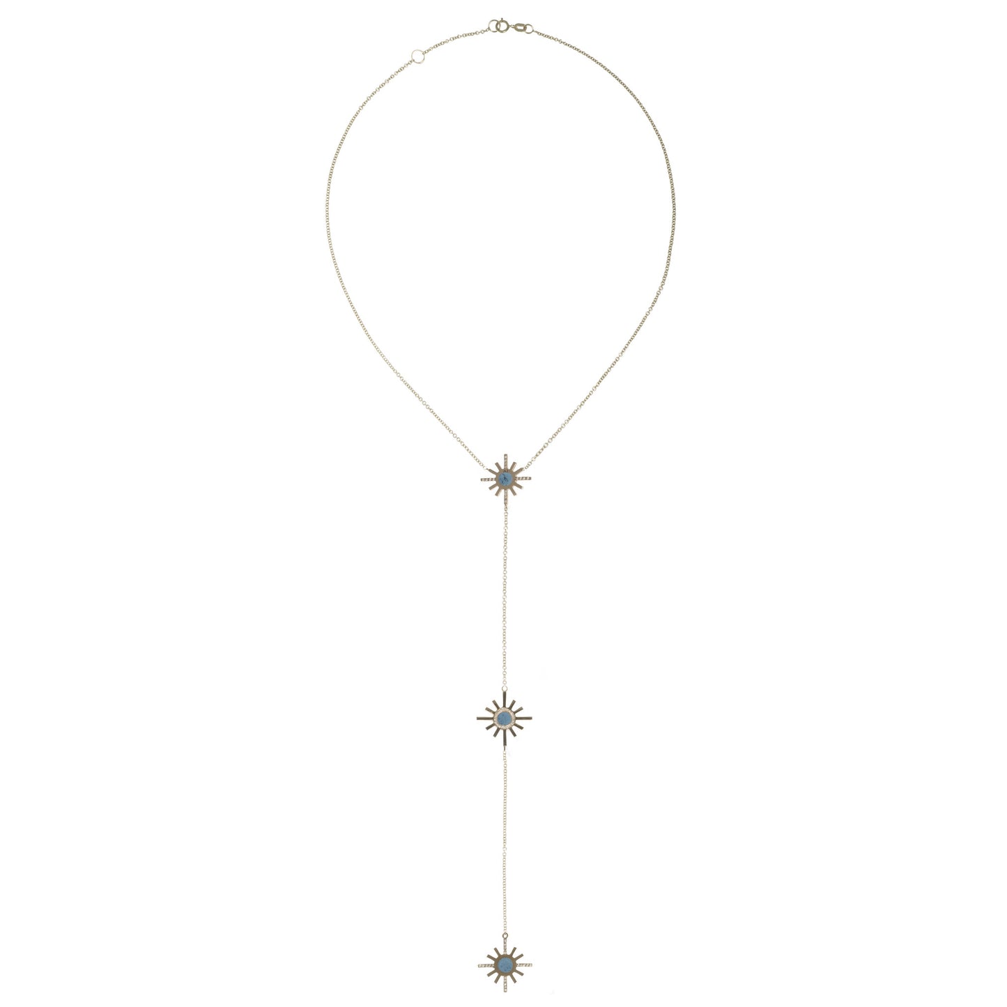Amaya Jones Blue Tourmaline and Pave Diamond Triple Sun Necklace