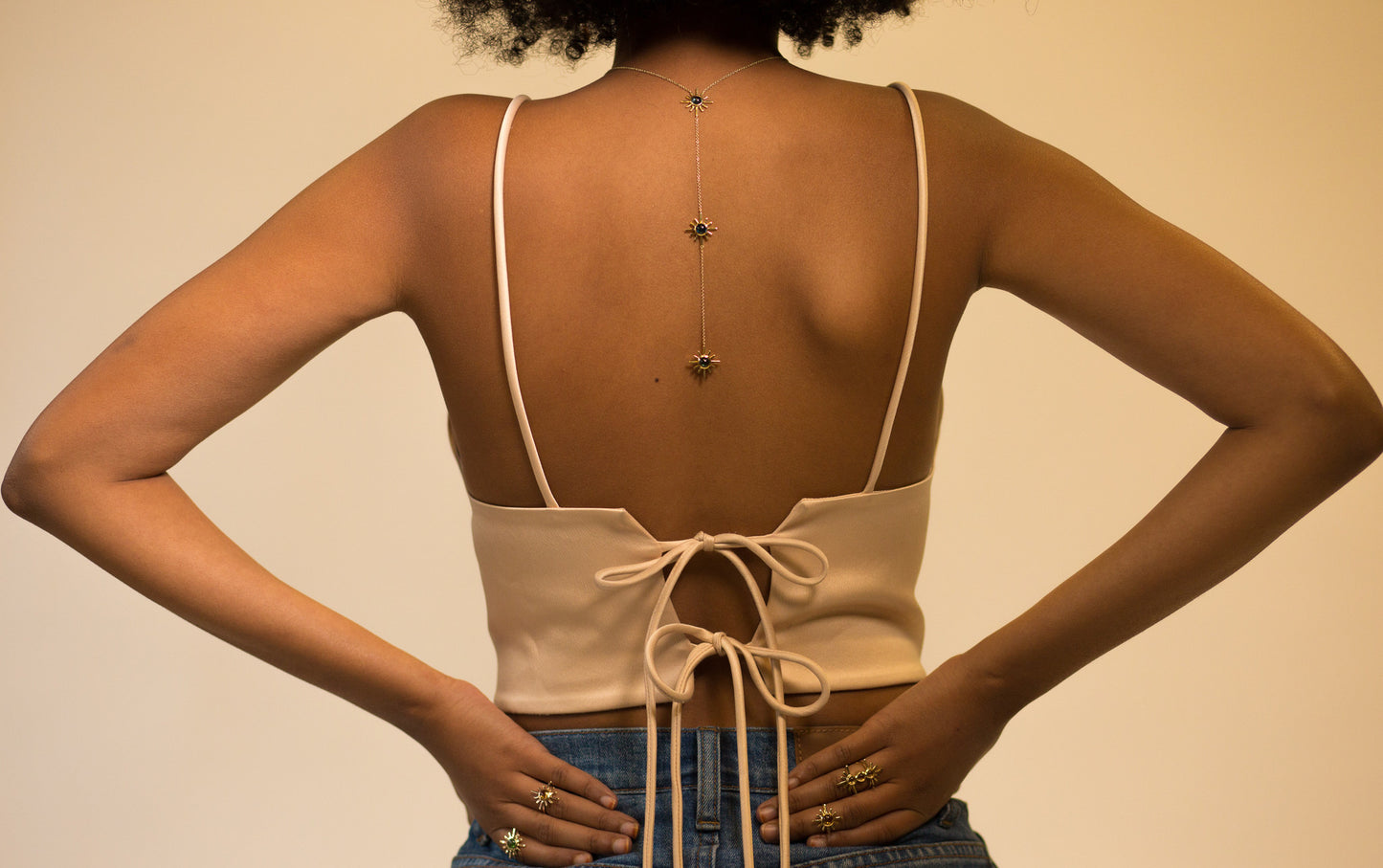 Amaya Jones Blue Tourmaline and Pave Diamond Triple Sun Necklace