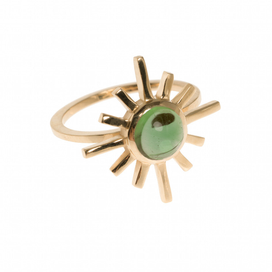Green Tourmaline Single Band Sun Ring