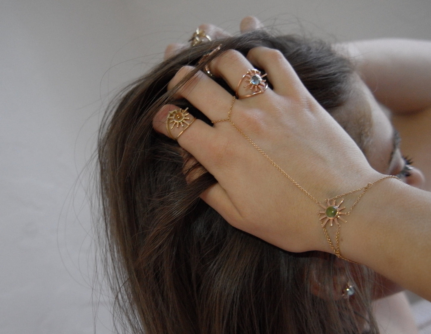 Blue Tourmaline Double Band Sun Ring