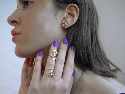 Pink Tourmaline Single Sun Earring